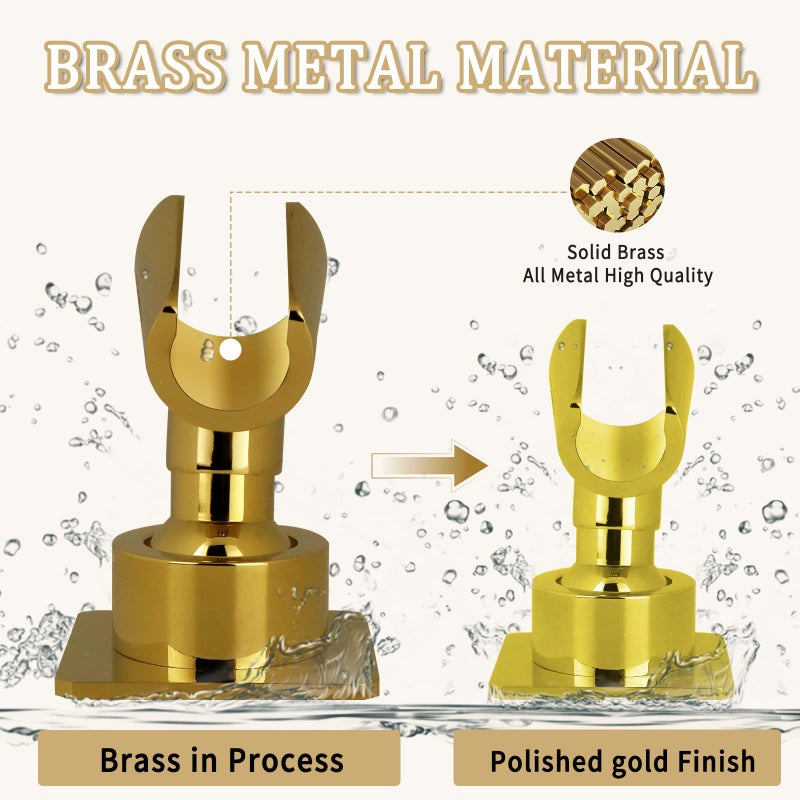 YDmeet Shower Head Holder Handheld Shower Wand Holder Adjustable Shower Head Bracket Shower Wall Mount Holder, Polished Brass/Gold Finish, Drill Free Glue Installation - Image 2